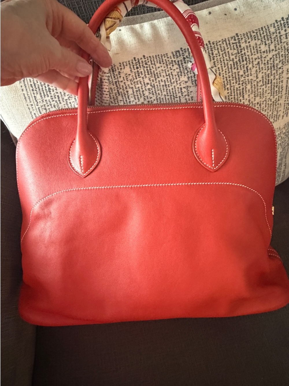 Hermes Relax Bolide 35, Sikkim Leather, Palladium HW & New DGAZ Pillow&Organizer
